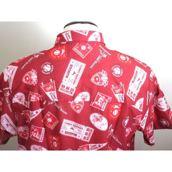 Tommy Bahama Men's SS Big Hitter Baseball Button Up Shirt Chili Pepper Red NWT - Picture 3 of 8
